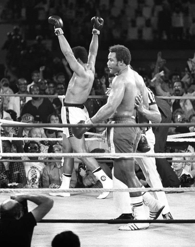He went on to regain his title with an eighth-round knockout of American George Foreman in the Rumble in the Jungle in Kinshasa, Zaire in October 1974 ©Getty Images 