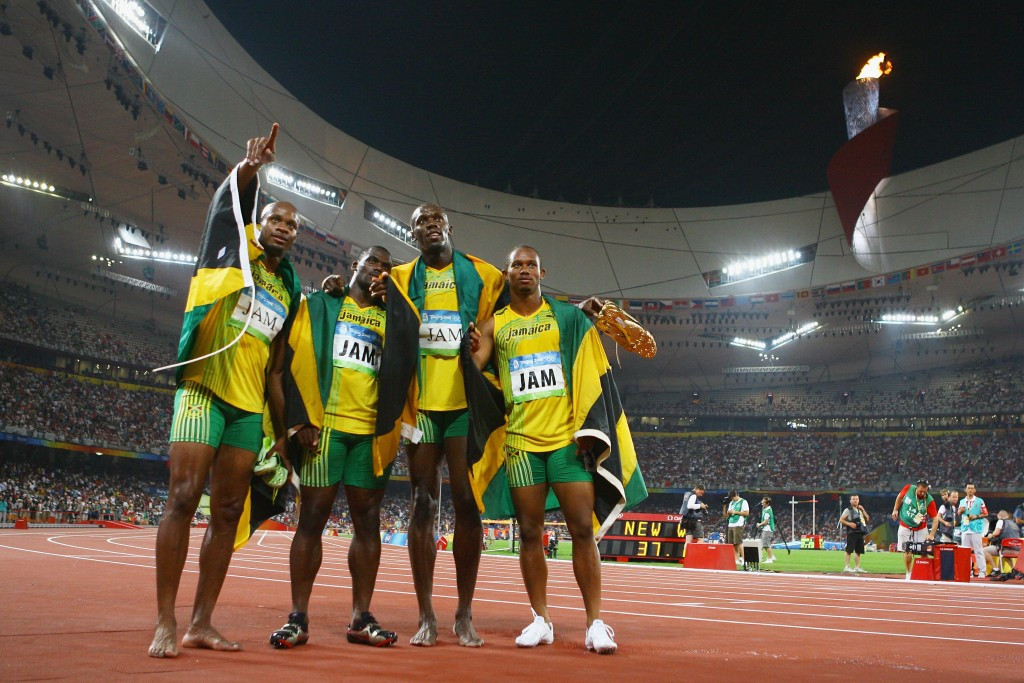Nesta Carter (second left) was a member of the Jamaican team which claimed the 4x100m relay gold medal at Beijing 2008 ©Getty Images