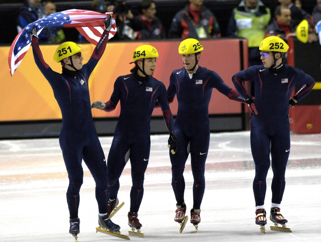 Alex Izykowski, left, a member of the men’s American 5,000 metres relay team which earned Olympic bronze medals at Turin 2006, has been promoted to be put in charge of the women's short track team ©Getty Images