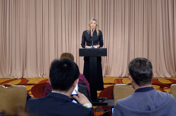 Russia's Maria Sharapova addresses the media regarding a failed drugs test at The LA Hotel Downtown in March ©Getty Images