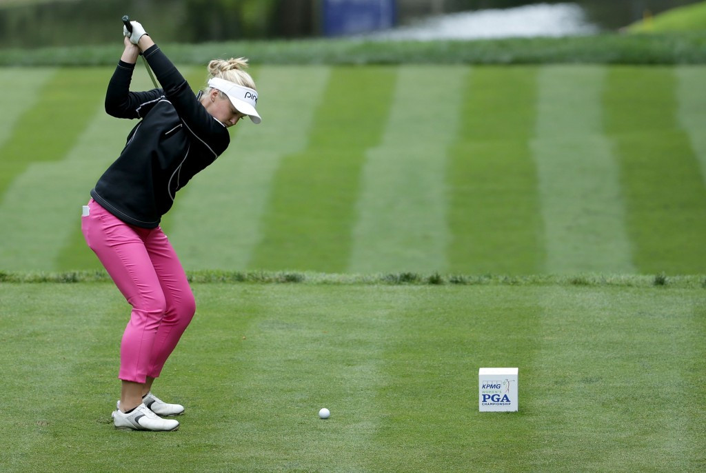 Brooke Henderson hit a hole-in-one on her way to claiming the clubhouse lead ©Getty Images