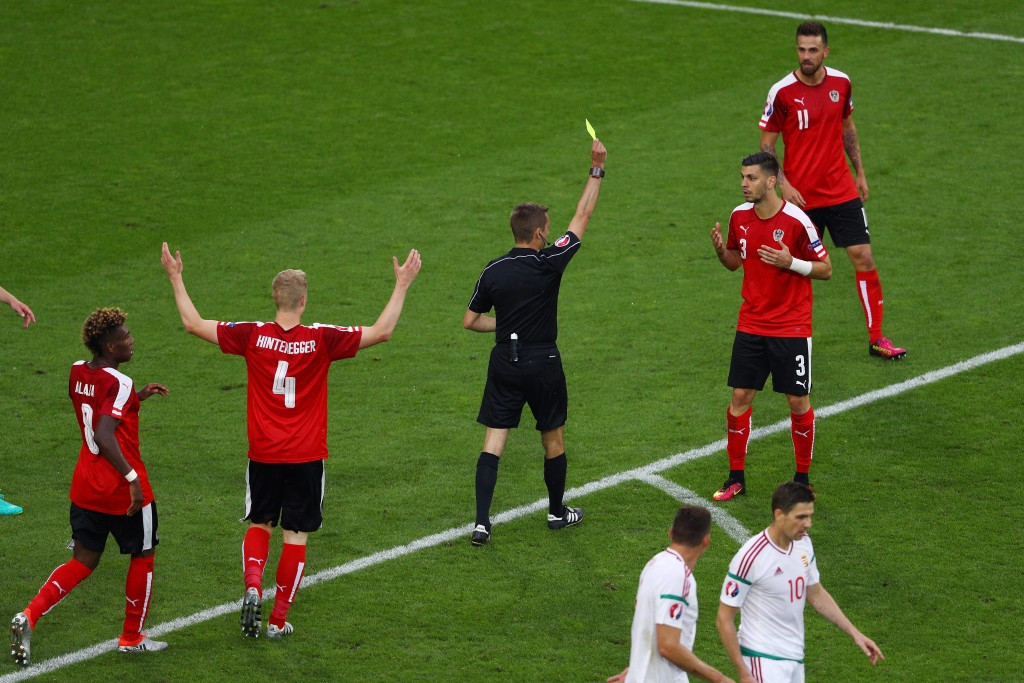 Moments later, Austria's Aleksandar Dragovic was sent off for a second bookable offence ©Getty Images