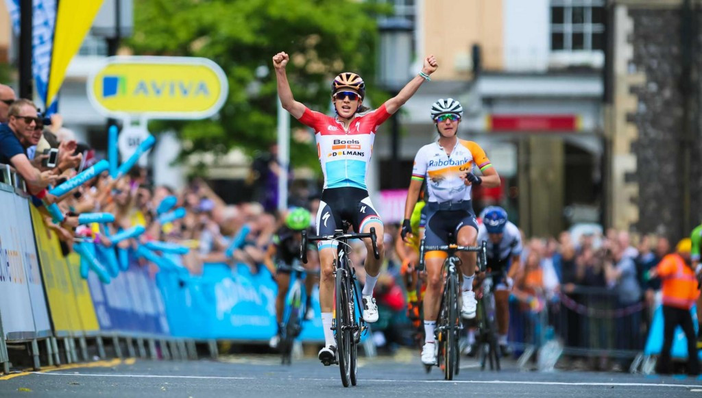 Luxembourg's Christine Majerus sprinted to victory to claim the opening leg of the Aviva Women's Tour ©Women's Tour 
