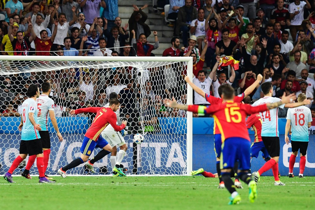 Alvaro Morata scored twice in the victory to put Spain top of their group ©Getty Images