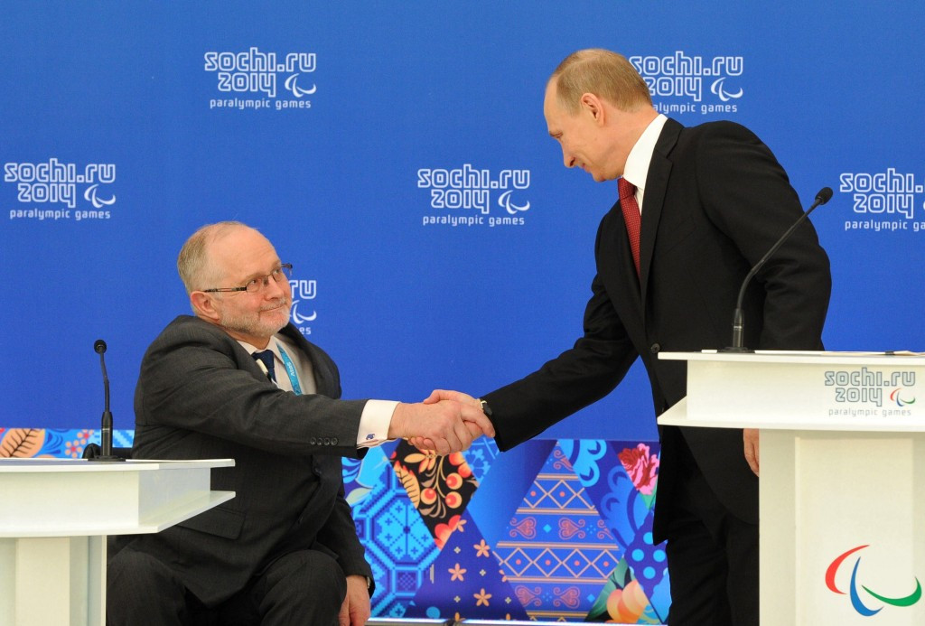 IPC President Sir Philip Craven alongside Russian counterpart Vladimir Putin at Sochi 2014 ©Getty Images