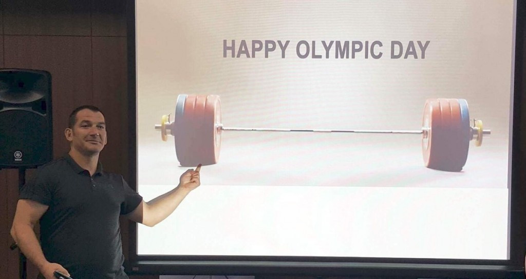 Greece's triple Olympic weightlifting gold medallist Pyrros Dimas was among those to celebrate Olympic Day ©IWF  