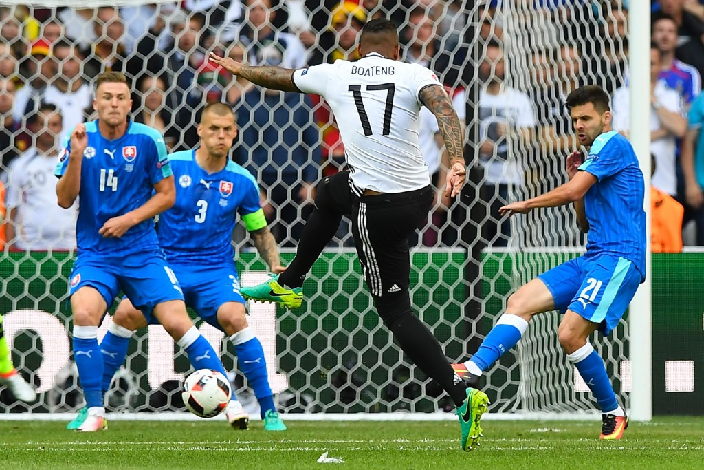 Jerome Boeteng strikes to score Germany's opening goal against Slovakia ©Getty Images