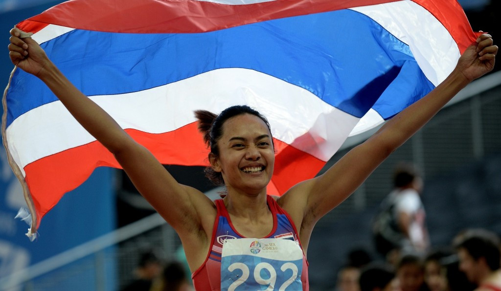 Wallapa Punsoongneun won one of five Thai golds in track and field with victory in the women's 100m hurdles