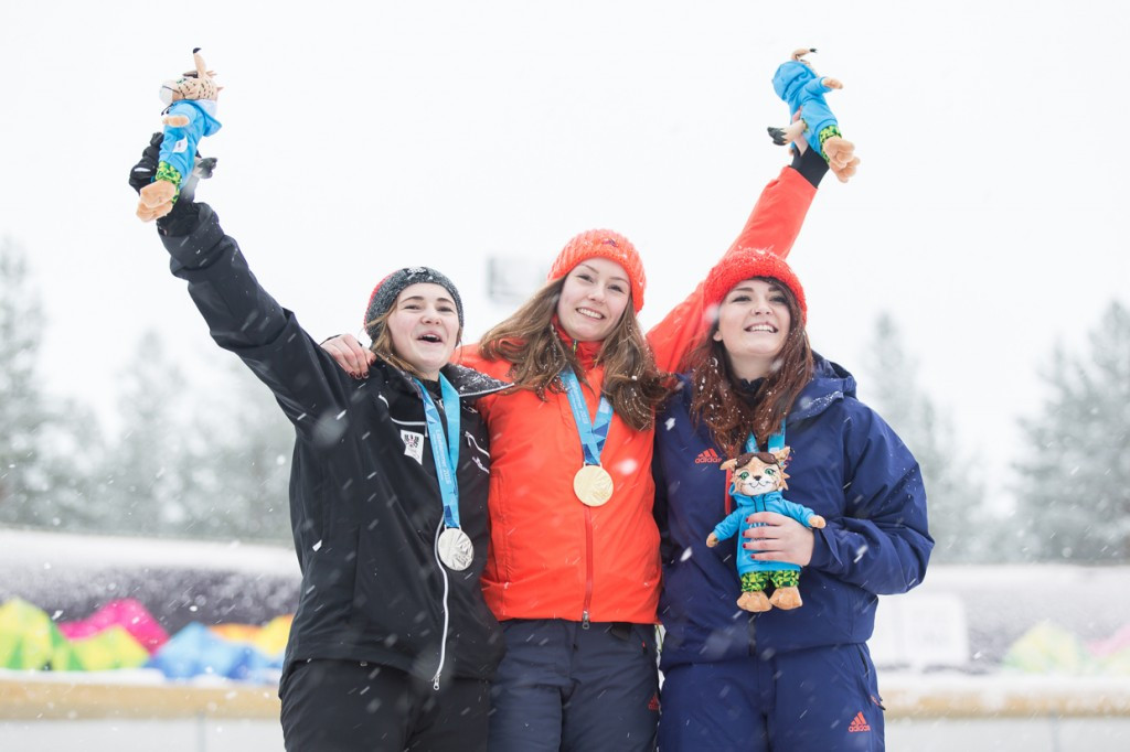 Kelsea Purchall, right, won a bronze medal in the mono bobsleigh at the Winter Youth Olympic Games in Lillehammer in February ©Lillehammer 2016
