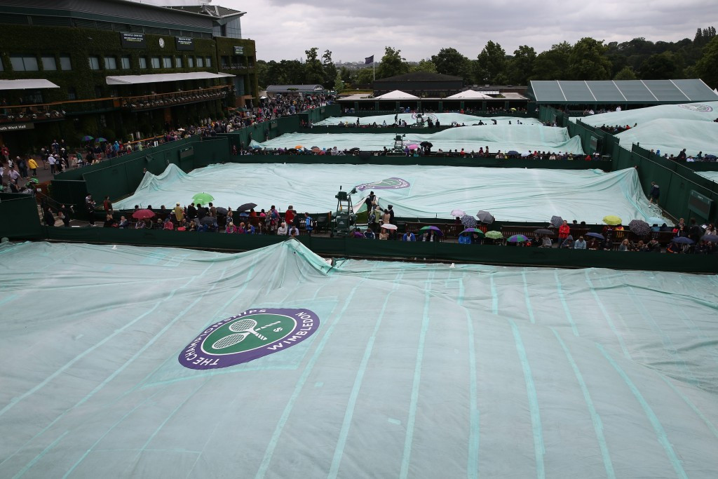 Covers on court during a rain delay ©Getty Images