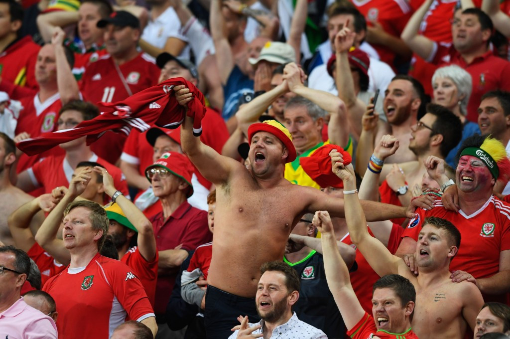 Delighted Wales fans celebrate the 3-1 victory ©Getty Images