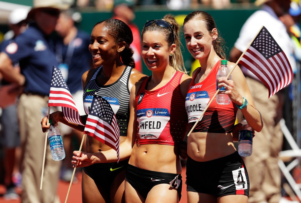 Molly Huddle, right, made up for her World Championship disappointment with Trials gold ©Getty Images