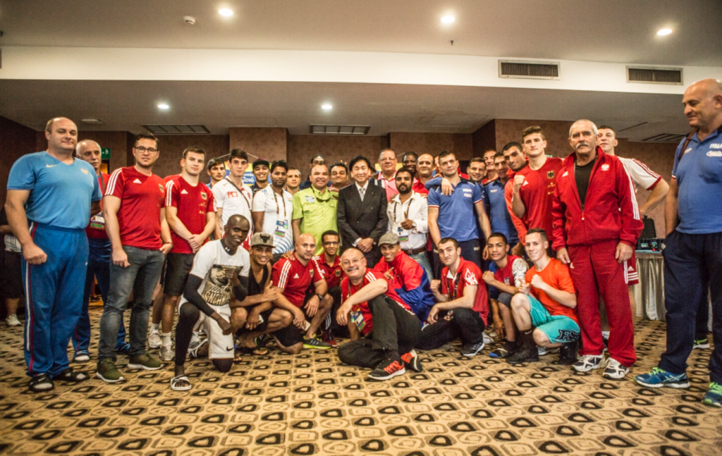 AIBA President CK Wu met with boxers competing at the event ©AIBA