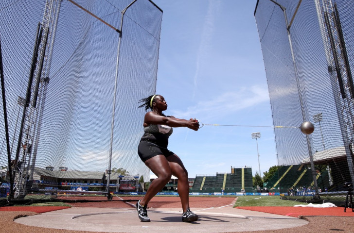 Amber Campbell spins to victory and a Rio 2016 place in the hammer at the US Olympic Track and Field trials at Hayward Field ©Getty Images
