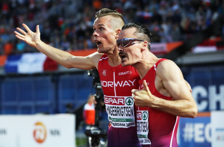 Brothers in arms - Norway's Filip (left) and Henryk Ingebrigtsen take in their achievement in winning European gold and bronze respectively over 1500m ©Getty Images