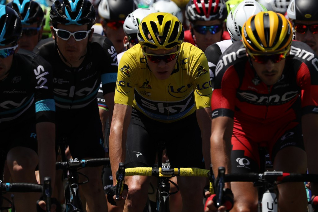 Chris Froome (centre) received a six-second bonus for his second-place finish ©Getty Images