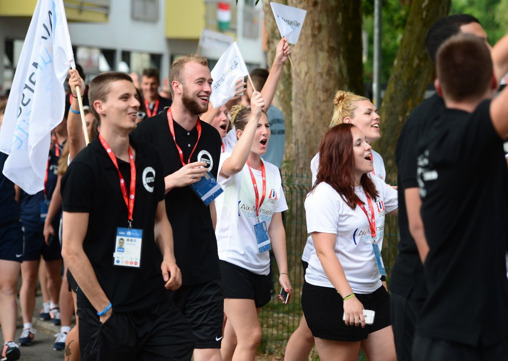 Students from all across Europe participated in the ceremonial parade ©European Universities Games