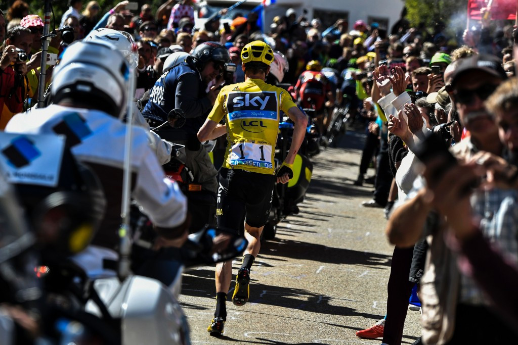 Chris Froome ran part of the way up Mont Ventoux on a dramatic day of racing ©Getty Images