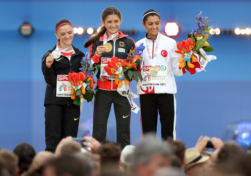 Luiza Gega (right) became the first Albanian to win a medal at the Championships ©Getty Images