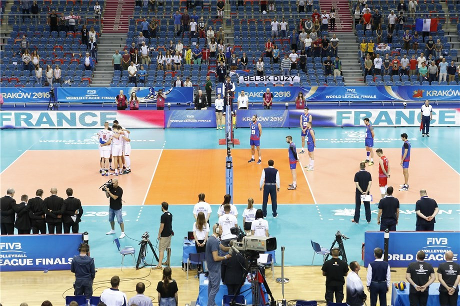 A minute's silence was held in Kraków today before France's match against Serbia got underway to mark the 84 people who were killed in a terrorist attack in Nice last night ©FIVB