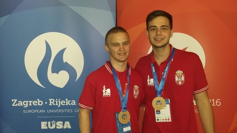 The University of Belgrade's Milos Stankovic, right, and Vladimir Lukovic won the men's team bronze medal ©European Universities Games