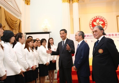 CY Leung (centre), chief executive of the Hong Kong Special Administrative Region, was the guest of honour ©OCA