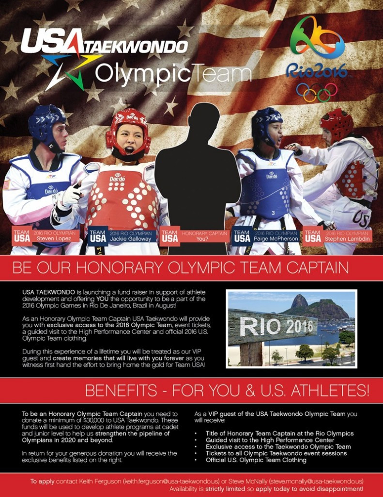 As an honorary team captain, USA Taekwondo will provide exclusive access to the Rio 2016 squad ©USA Taekwondo