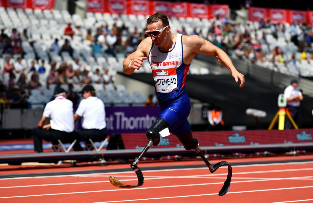 British Paralympic champion Richard Whitehead en-route to a world record win in the T42 200m at the Muller Anniversary Games ©Getty Images