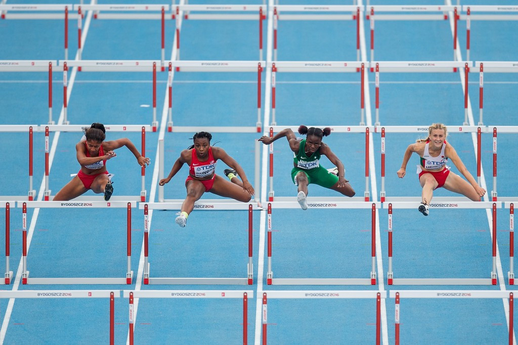 Elvira Herman of Belarus won a close-fought women's 100m hurdles race ©Getty Images