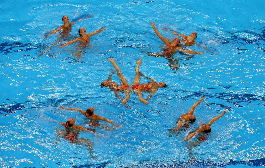 Synchronised swimming took place for the second day in the Baku Aquatics Centre