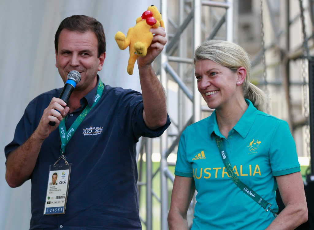 Rio Mayor Eduardo Paes was presented with a toy kangaroo following his comments ©Getty Images 