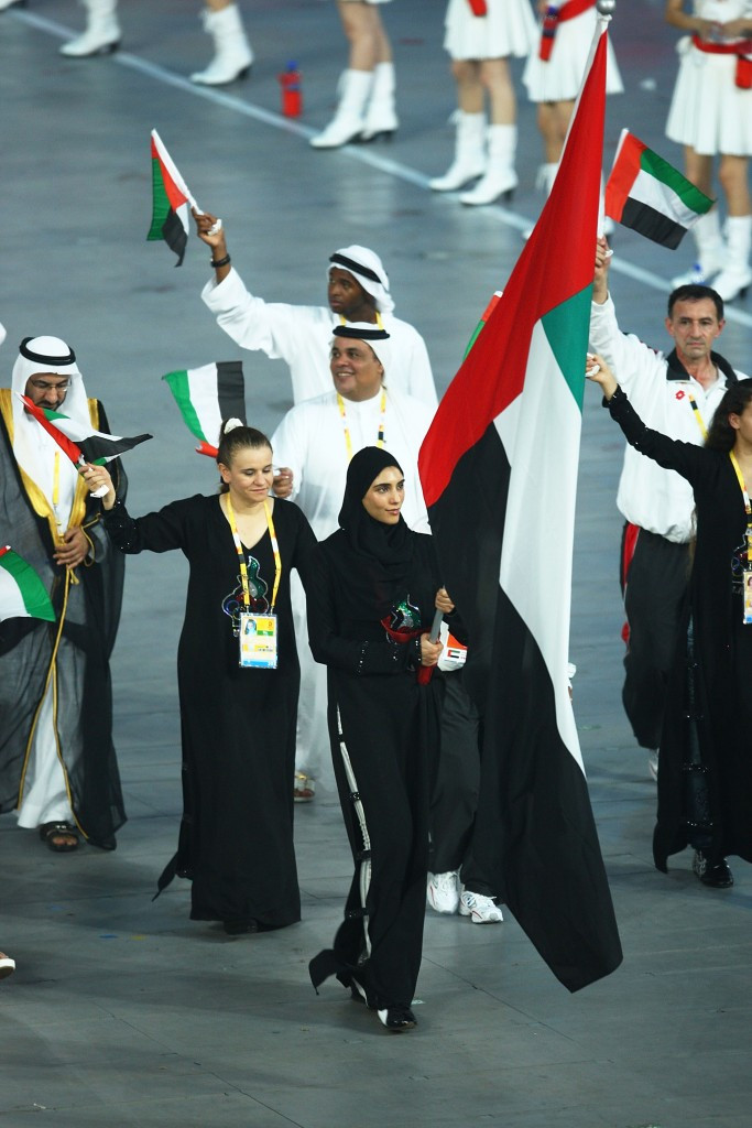 Maitha bint Mohammed bin Rashid Al Maktoum was the first female to carry the United Arab Emirates flag at the Opening Ceremony of the 2008 Olympics in Beijing ©Getty Images
