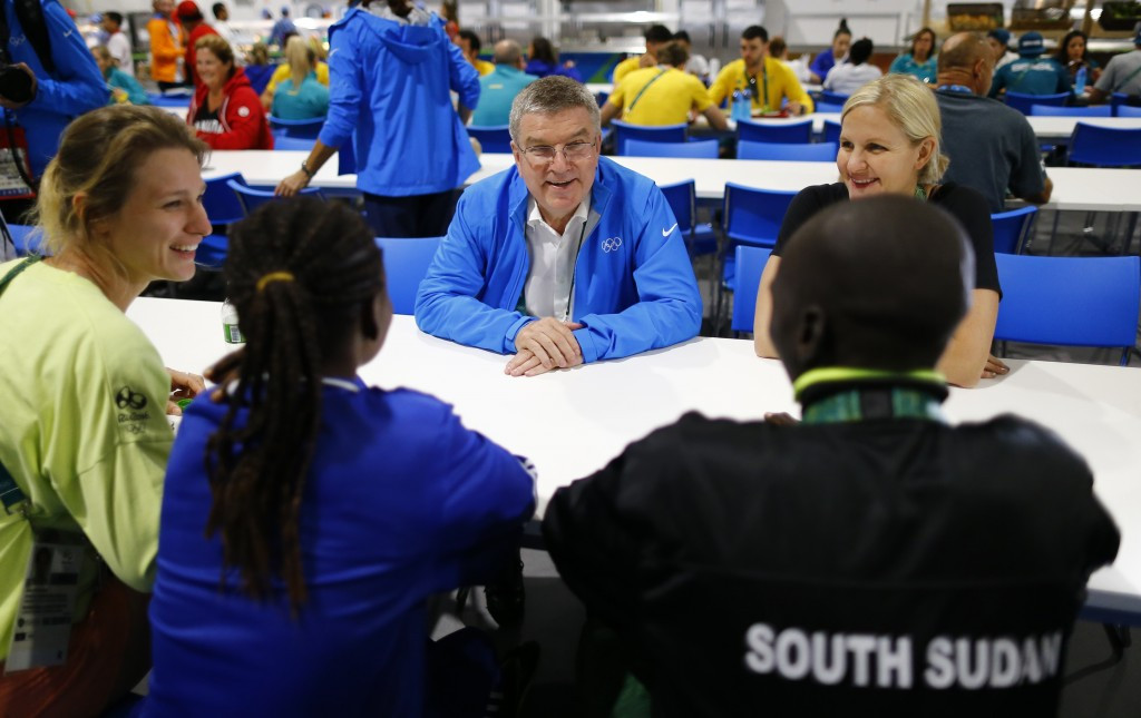 IOC President Thomas Bach has also arrived in Rio, meeting members of the Refugees Olympic Team in the Athletes' Village ©Getty Images