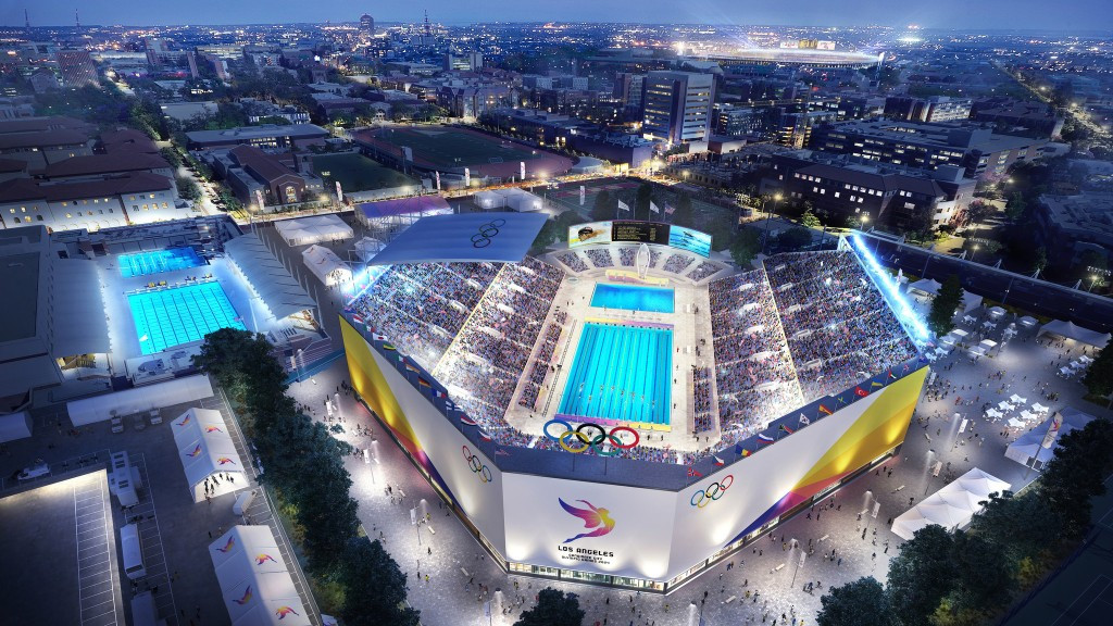 Los Angeles 2024 unveil projected images of aquatics and athletics venues