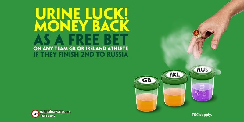"Urine luck" campaign launched by bookmaker offering money back if British and Irish athletes beaten by "Russian dopes" at Rio 2016