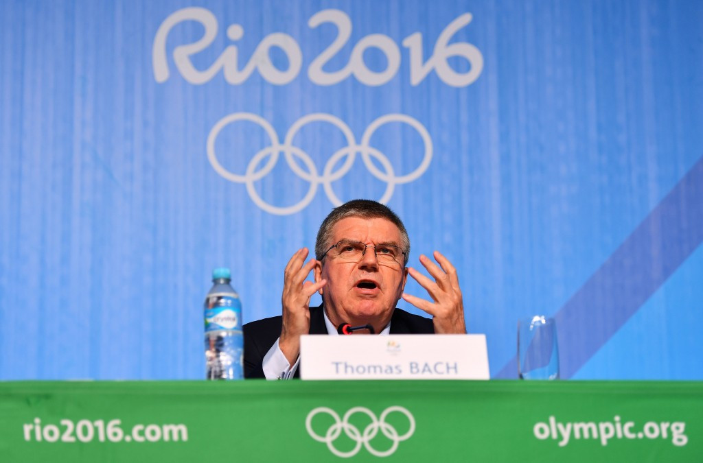 Thomas Bach was in a defenisve mood at a press conference in Rio de Janeiro today ©Getty Images