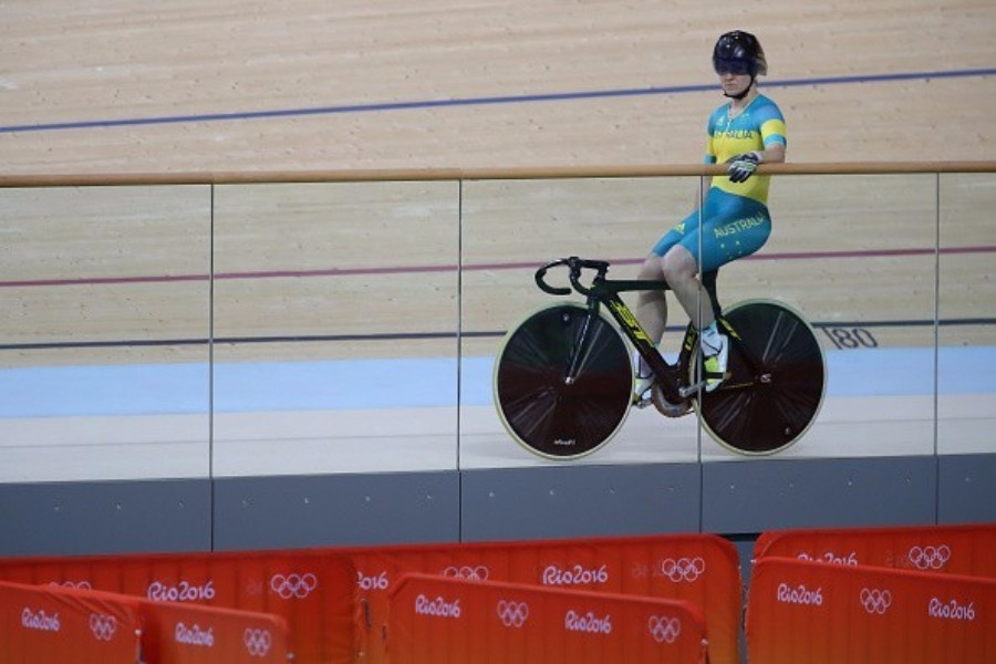 Australian Flagbearer Anna Meares training at the newly completed velodrome ©Getty Images