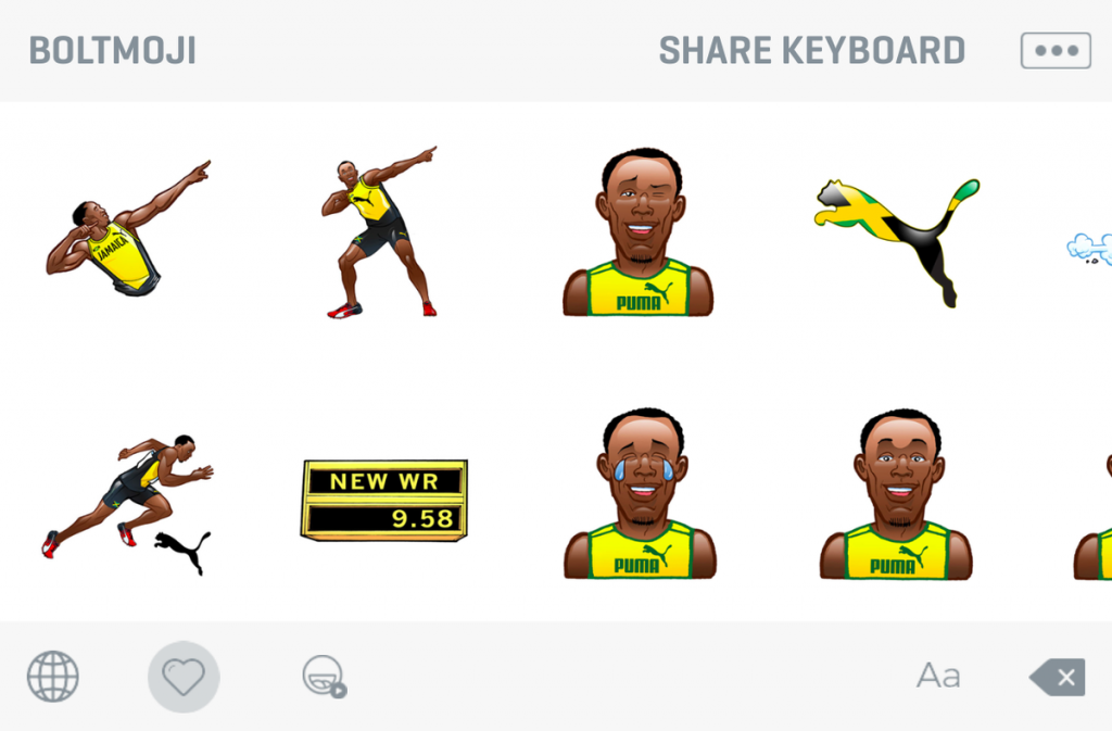 Fans of Usain Bolt will be able to share emojis of the Jamaican as he chases a unique 
