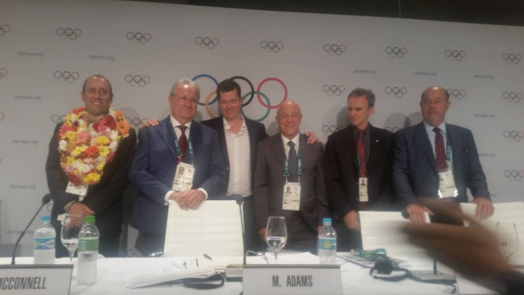 Officials from the five sports added to the Olympic programme pose with the IOC Sports Director ©ITG