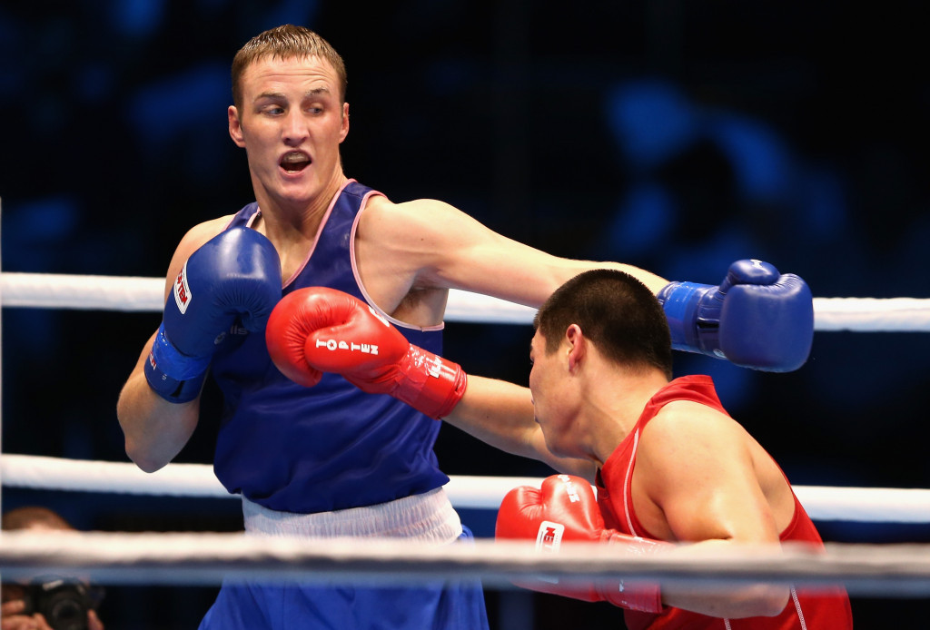 Irish boxer Michael O’Reilly, in blue, was the first athlete to be linked with a positive drugs test at Rio 2016 ©Getty Images