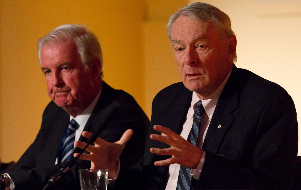 Richard Pound (left) speaking alongside WADA President Sir Craig Reedie ©Getty Images