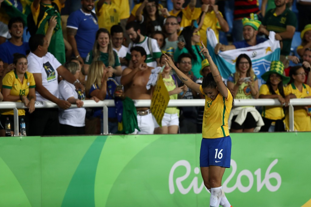 Beatriz of Brazil celebrates with fans after Brazil defeated Sweden 5-1 during the Women's Group E ©Getty Images