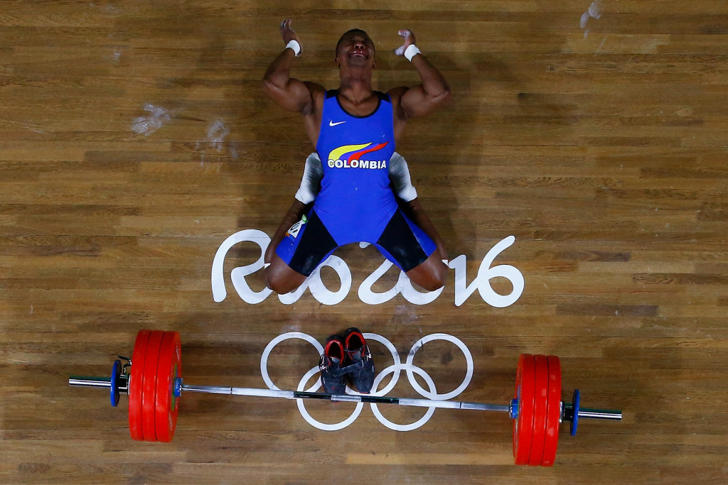 Colombia's Oscar Figueroa was visibly emotional after he secured gold in the men's 62kg event ©Getty Images