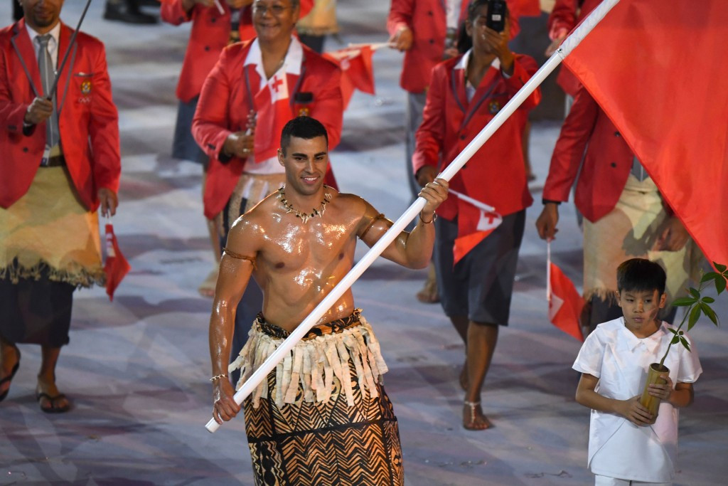 Pita Nikolas Taufatofua was Tonga's flagbearer and became an internet sensation on the back of it ©Getty Images