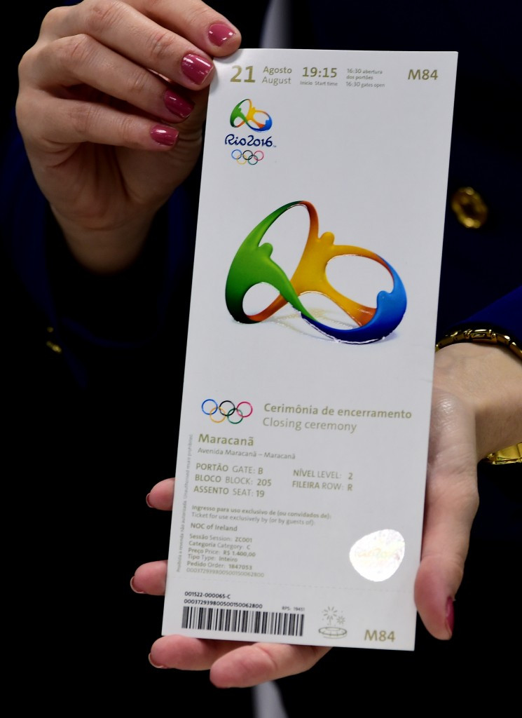 A ticket for the Olympic Closing Ceremony was among those allgedly been sold on the black market seized from British company THG Sports by Brazilian police ©Getty Images