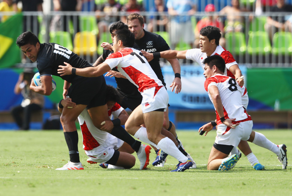 Japan also shocked New Zealand as men's rugby sevens action began ©Getty Images