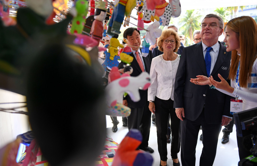 International Olympic Committee President Thomas Bach is given a tour of Pyeongchang House on Copacabana ©Getty Images