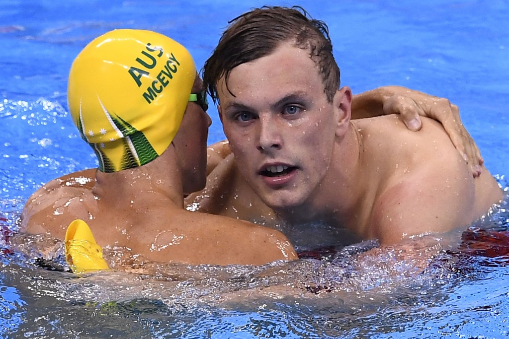 Australia's Kyle Chalmers, right, and Cameron McEvoy enjoyed contrasting fortunes in the 100m freestyle final ©Getty Images