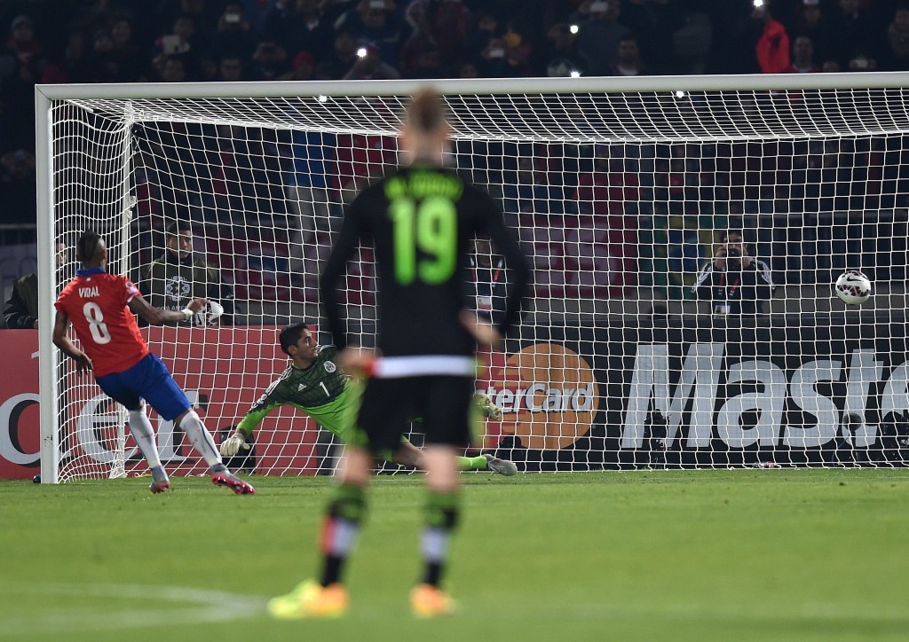 Vidal scored his second penalty in two games to give Chile the lead, but it did not prove enough to beat Mexico ©Getty Images