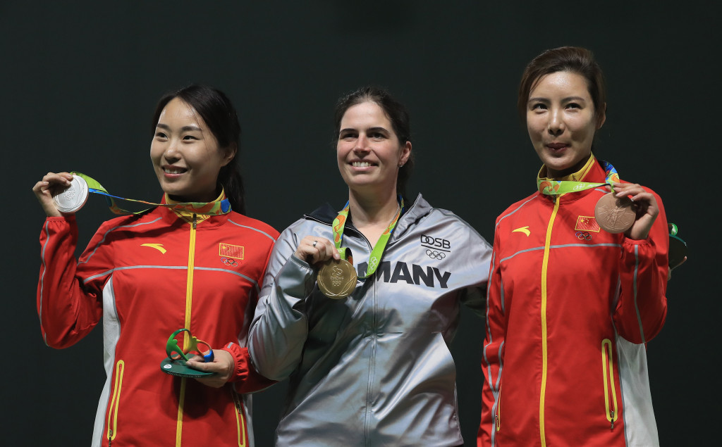 Barbara Engleder (Centre) claimed gold whilst Zhang Binbin (Left) and Du Li (Right) won silver and bronze respectively